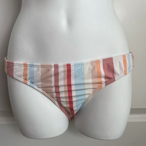 Xhilaration Multi Striped Hipster Bikini Bottom Junior Medium White Beige Clay - Picture 4 of 12